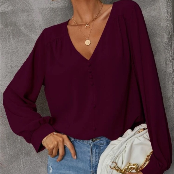 Boho dusty pink V neck button detail blouse - Picture 9 of 15